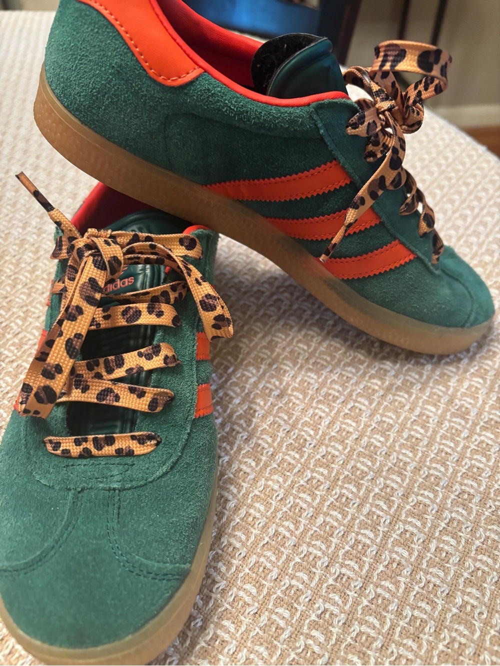 adidas Gazelle Green Suede Sneakers with Orange Stripes - Picture 2 of 3